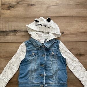 Cat & Jack Blue Denim Jacket with Cream Cat Hoodie